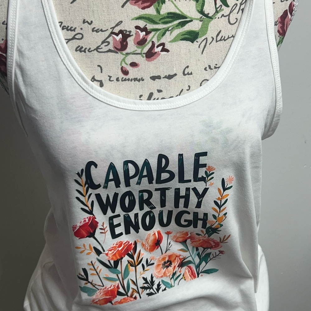 SOLD ***Floral Graphic White Tank Top